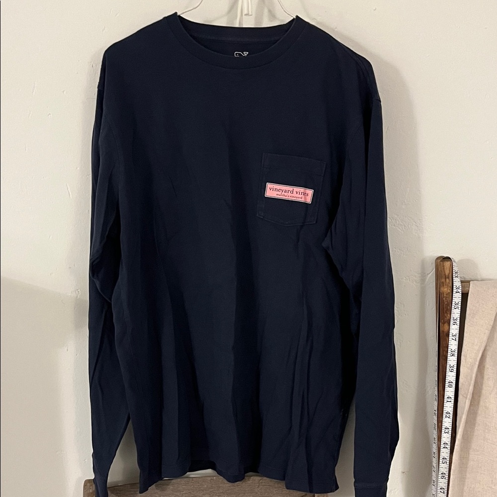 Vineyard Vines Navy Long Sleeve Tee with Pink Logo